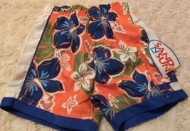 NEW Sand N Sun Boys Orange White Blue Flowers Swim Trunks Shorts 12 Months - £4.97 GBP
