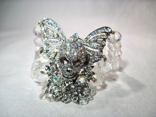 Kirk's Folly Rhinestone Aurora Borealis Crystal Skull Bracelet K1358 - £175.16 GBP