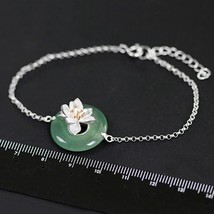Real 925 Sterling Silver Natural Stones Creative Handmade Fine Jewelry Lotus Whi - £36.58 GBP
