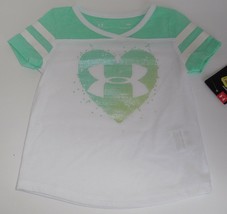 Under Armour Girls 18 Months Baby T-Shirt Tee White Green Heart New - $16.82