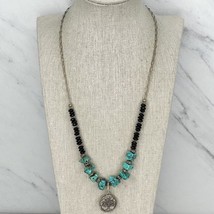 Silver Tone Faux Turquoise Beaded Tree of Life Blessed Pendant Necklace - £5.40 GBP