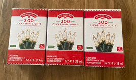 Lot of 3 Holiday Time Indoor/ Outdoor 300 Clear Mini Lights, 59&#39; Green Wire - £27.84 GBP