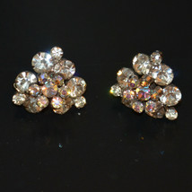 vintage Juliana AB rhinestone large flower floral clip earrings triangle... - £21.94 GBP