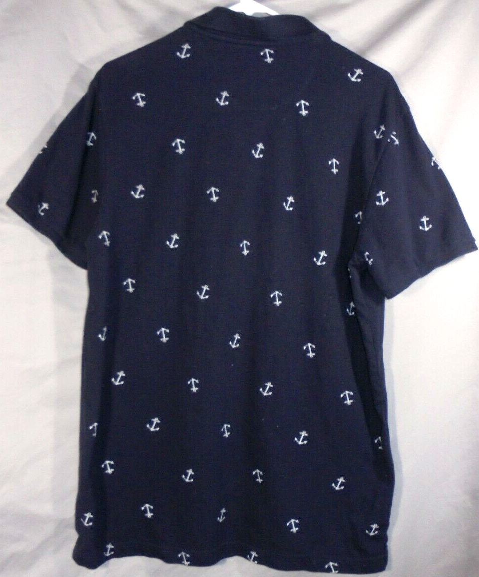 GH Bass & Co Men's size Large Navy Blue White Anchors Nautical Polo Shirt S/S Item image 3