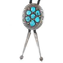 1980&#39;s M Navajo sterling Kingman turquoise cluster bolo tie - $311.85