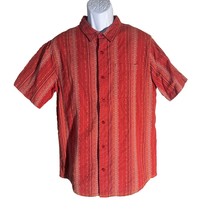 pRANA Men&#39;s Short Sleeve Button Down Striped Shirt Red Large - $16.82