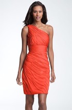 ML Monique Lhuillier Bridesmaids Ruched One Shoulder Chiffon Sheath Dress SZ 2 - £67.79 GBP