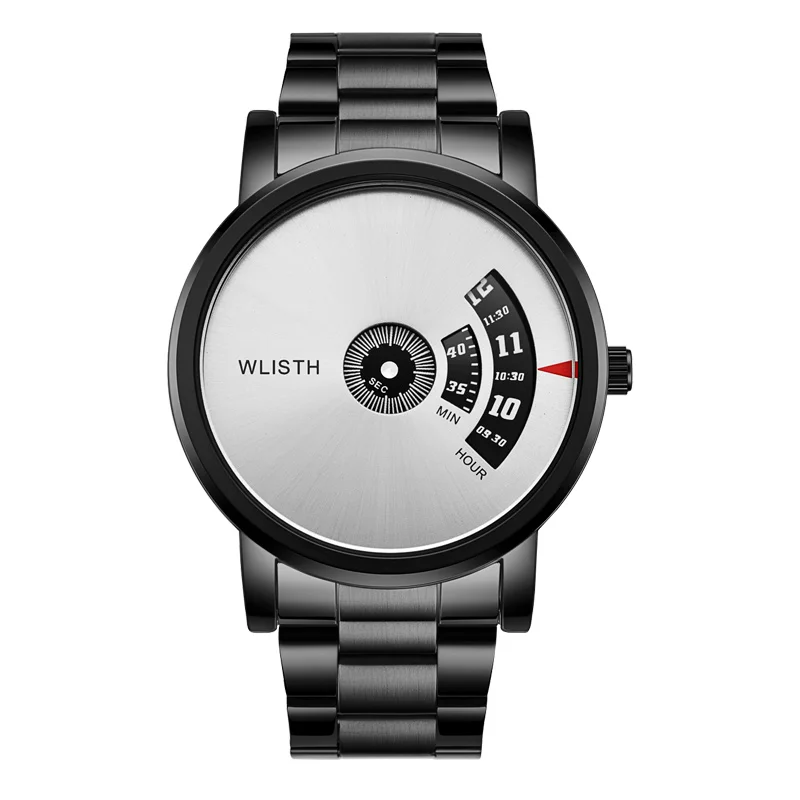 WLISTH New Black Personality Waterproof Minute Second Creative Rotating Dial Wat - £80.76 GBP