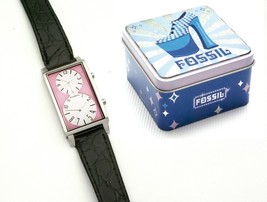 COOL! 2 TIME ZONES TRAVEL TANK WATCH PINK STAINLESS STEEL +BOX UNIQUE FO... - $36.62