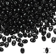 Opaque Black Czech Glass Twin Hole Beads, superduo 5 mm x 2.5 mm, 50 gram  - £6.59 GBP