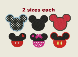 Mickey Minnie ears 6 Digitized Disney Machine Embroidery Designs Instant... - $10.00