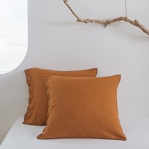 100% Linen Euro Shams With Coconut Button (26&#39;&#39; X 26&#39;&#39;) - Pack Of 2 - Washed Sol - £58.52 GBP