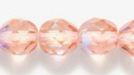 8mm Czech Fire Polish, Pink AB, Glass Beads, 25 peach - $2.00