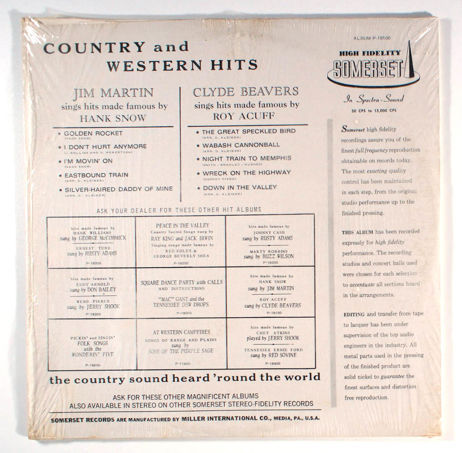 Country and Western Hits (1964) Vinyl LP • Somerset Records, Wabash Cannonball Item image 2
