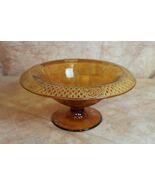 Vintage Amber Gold Glass Pedestal Compote Bowl Gilded Trim 9" DH3078 - $35.00