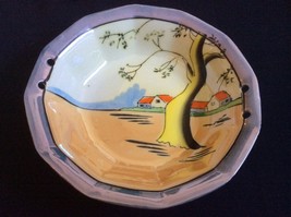 Vintage Japan Hand Painted Lusterware Iridescent cottage farm scene Bowl Dish - £23.36 GBP