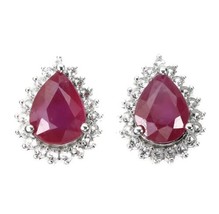 Heated Pear Natural Red Ruby 8x6mm White Topaz 925 Sterling Silver Earrings - £122.66 GBP