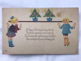 Happy Christmas Children Antique Postcard Vintage Decorated Tree - £7.95 GBP