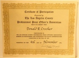 Vintage Professional Peace Officers Association Certificate L A County 1... - £6.31 GBP