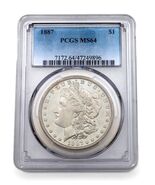 1887 $1 Silver Morgan Dollar Graded by PCGS as MS-64! Reverse Rim Toning - $296.99