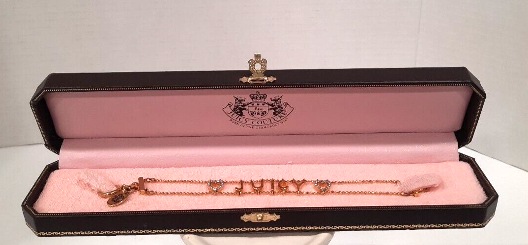 JUICY COUTURE B-Juicy Signature Dbl Chain Gold Tone Bracelet in OG Box YJRU3650 - £37.23 GBP