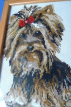 Handmade Cross Stitching Cross-Stitch Picture Dog Puppy Yorkshire Terrier - £54.23 GBP