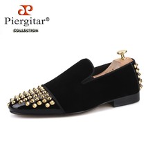 Handmade men velvet shoes with front and rear gold spikes Italy style sm... - £219.88 GBP
