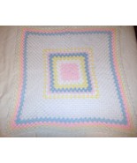 Crochet Handmade Baby Blanket 34&quot;×32&quot; White Yellow Pink Blue Unisex 100%... - £31.44 GBP