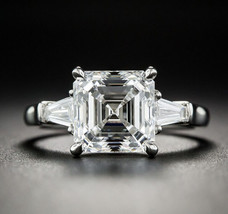 Asscher Cut 2.80Ct Three Diamond 14k White Gold Finish Engagement Ring Size 6.5 - £108.36 GBP