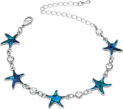Beach Anklet Bracelet for Women Silver Plated Adjustable Abalone Shell Sea Turtl - £28.44 GBP