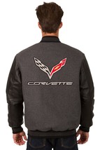 Corvette Wool Jacket &amp; Leather Sleeves JH Design Embroidered Patches Black Gray - £199.83 GBP