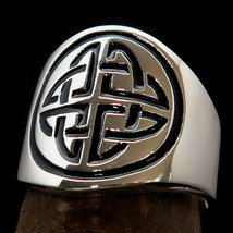 Excellent crafted Sterling Silver Men&#39;s Ring Celtic Knot Cross in Circle Black - £46.50 GBP