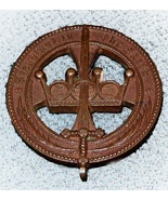 Antique Sword &amp; Crown Thick Bronze Cross Belt Plate STEADFAST IN THE FAITH - £30.81 GBP