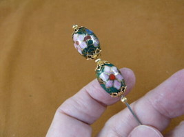 (U490) Green mauve pink oval CLOISONNE beads hatpin Pin love hat pins JE... - $14.95
