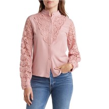 HL AFFAIR Lace Panel Long Sleeve Blouse Top, Romantic Pink/Blush Size Large, NWT - $64.52