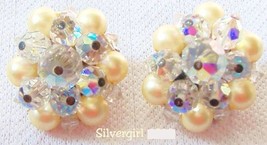 Vintage ? Antique Cream Pearl Rainbow Glass Clip Earrings - £12.48 GBP