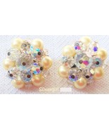 Vintage ? Antique Cream Pearl Rainbow Glass Clip Earrings - £12.81 GBP
