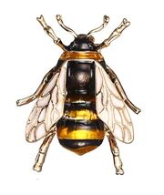 CUTE BEE PIN 1.5" Gold Plate Black Yellow Enamel Flying Insect Brooch Rh... - $3.95