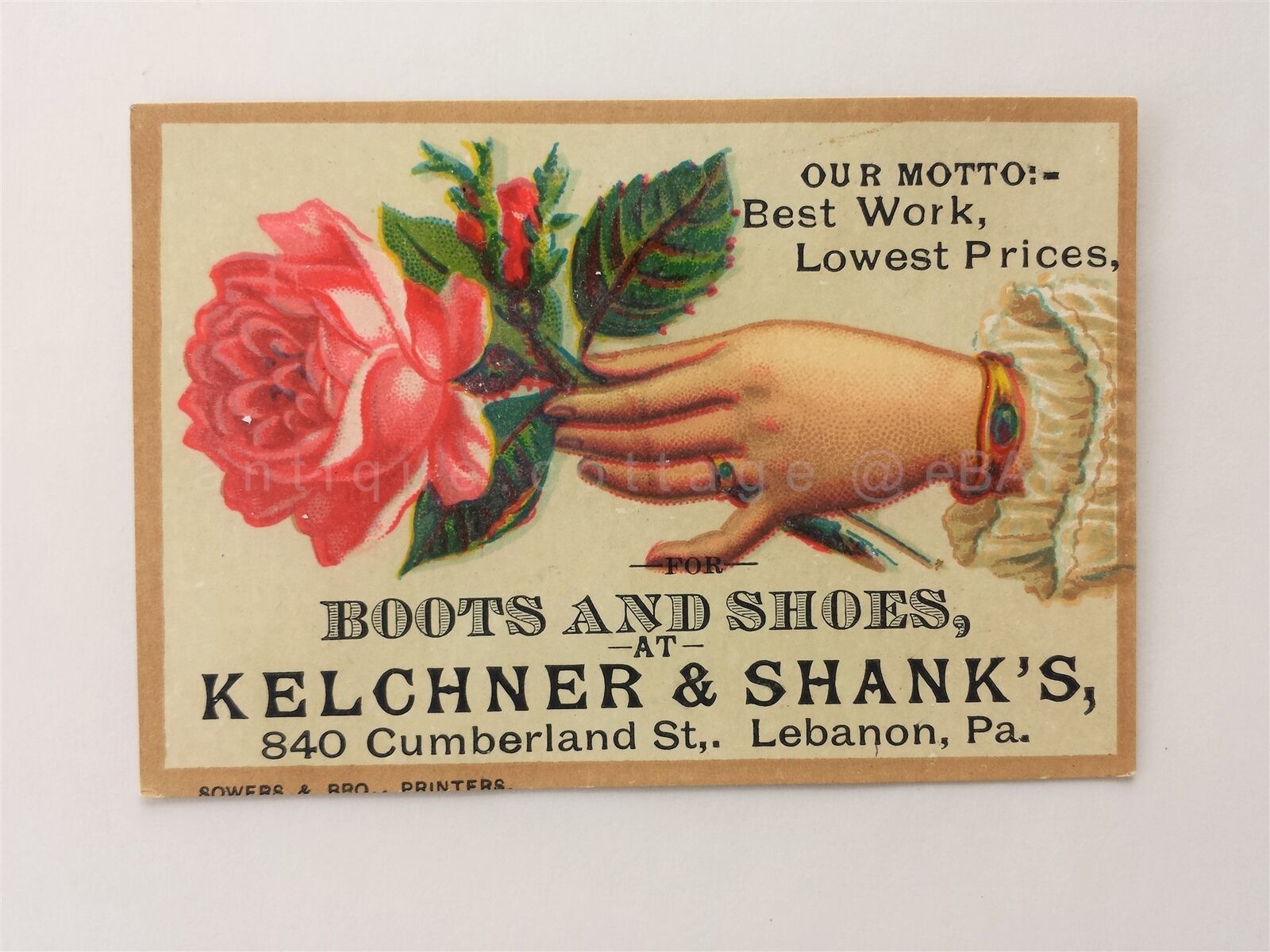 Primary image for 1880s antique KELCHNER & SHANK'S BOOTS and SHOES lebanon pa VICTORIAN TRADE CARD