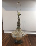 VTG 1970s Accurate Casting 3-Way Translucent Amber Glass White Rose Lamp... - $119.00