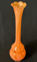 Rare Vintage Orange &amp; White Candy Stripe Swirl Art Glass Bud Vase - 8&quot; - £18.88 GBP