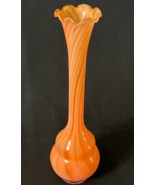 Rare Vintage Orange &amp; White Candy Stripe Swirl Art Glass Bud Vase - 8&quot; - £18.87 GBP