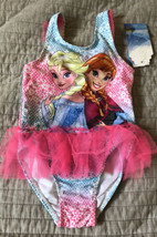 Toddler Girl 1-Piece Swimsuit 2T Disney Frozen Pink Blue Tutu Beach Anna... - $14.84