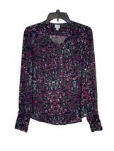 Converse Women&#39;s Blouse Floral Pleat Bib Cuff Button Up Sheer Top Black Medium - £15.52 GBP