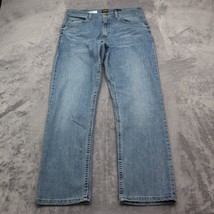 Lee Pants Mens 33 Blue Straight Mid Rise Button Pocket Medium Wash Denim Jeans - £23.28 GBP