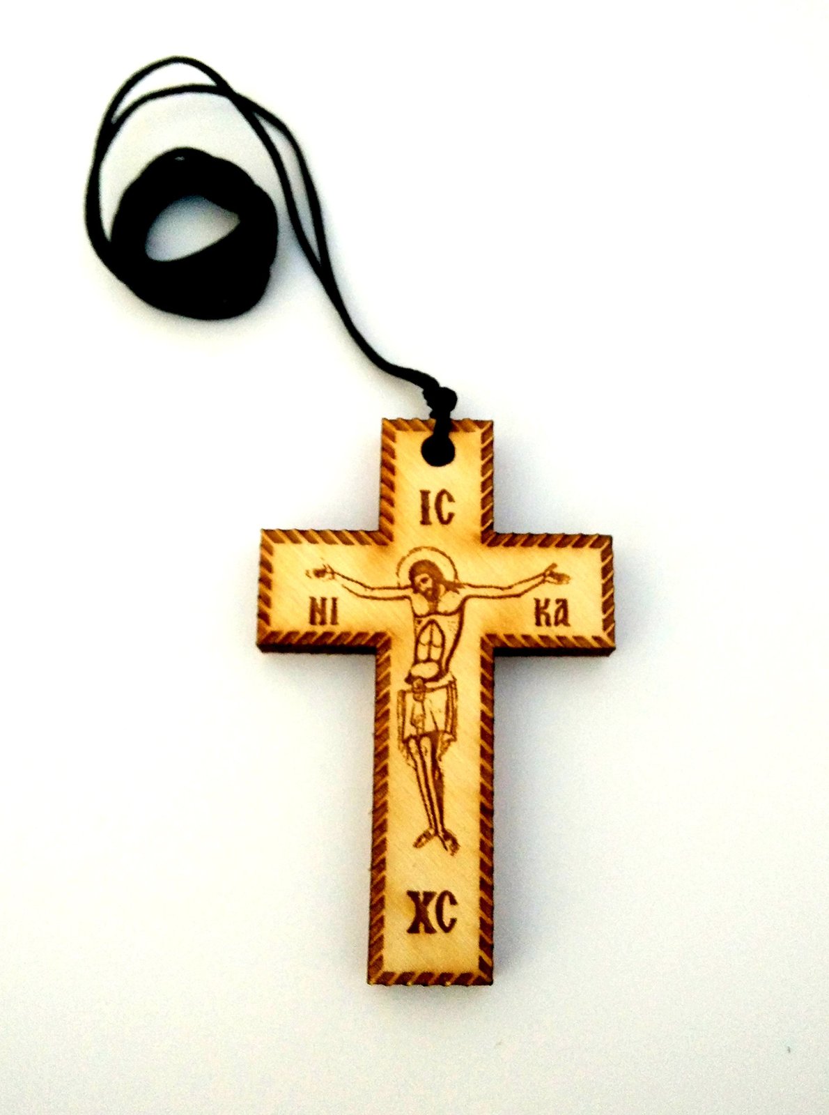 Christian Orthodox Greek Religious Pendant Necklace with Wood Cross / 31