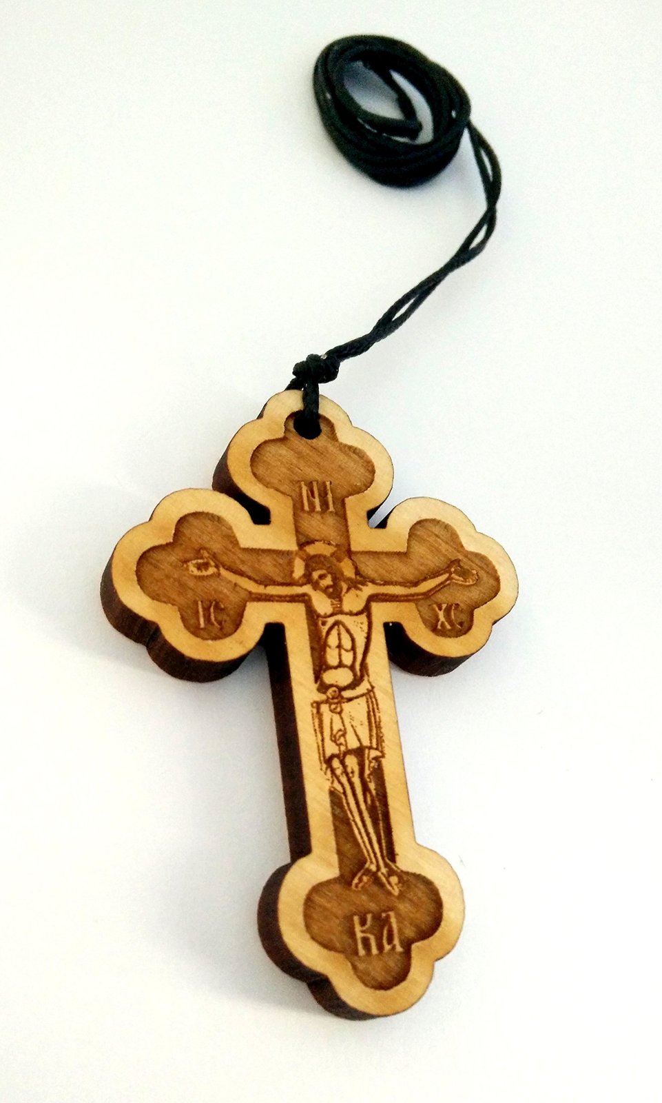 Christian Orthodox Greek Religious Pendant Necklace with Wood Cross / 34