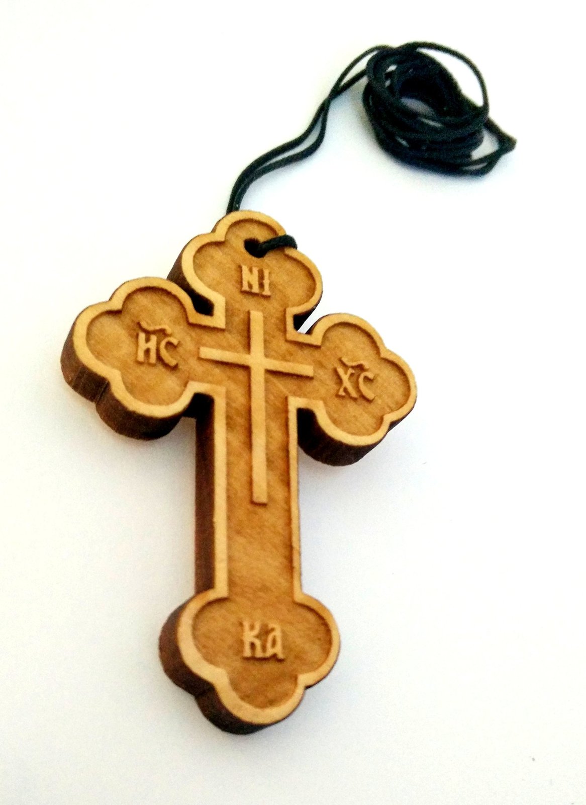 Christian Orthodox Greek Religious Pendant Necklace with Wood Cross / 32