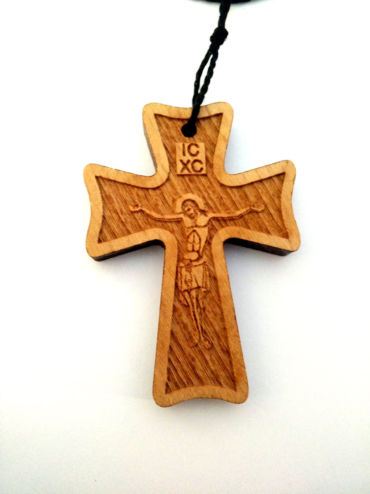 Christian Orthodox Greek Religious Pendant Necklace with Wood Cross / 36