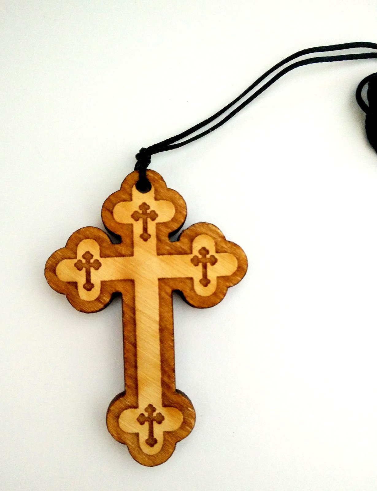 Christian Orthodox Greek Religious Pendant Necklace with Wood Cross / 38